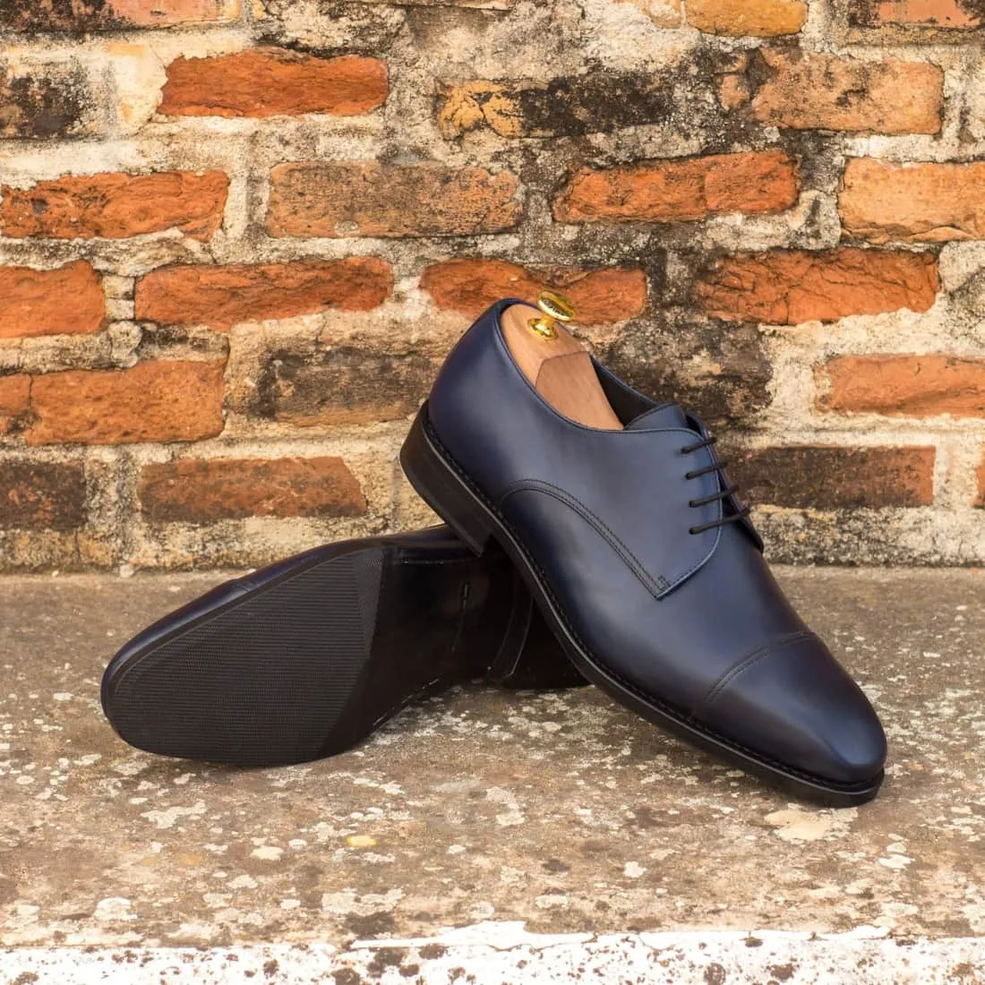 Derbie Bout Droit en cuir bleu marine