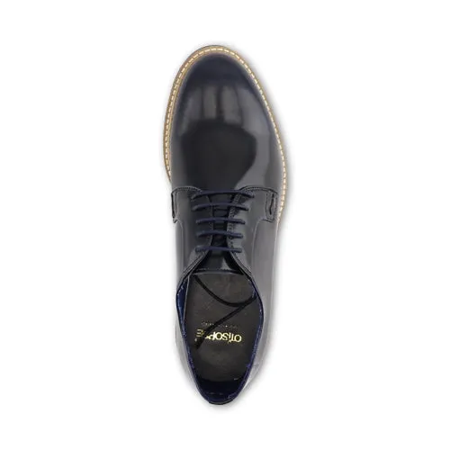 Derby blue in pelle abrasivata
