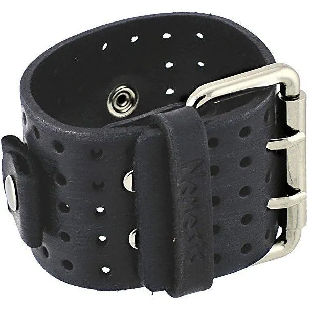 Double Perforated Distressed Black Leather Wide Cuff VLH-K