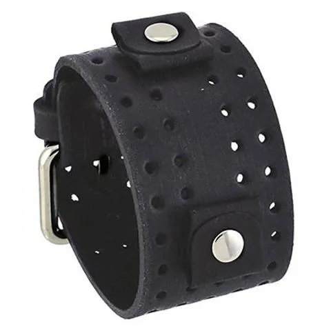 Double Perforated Distressed Black Leather Wide Cuff VLH-K