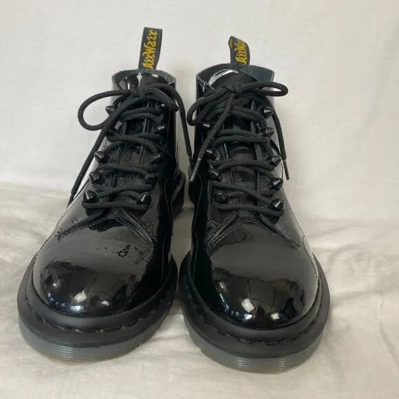 Dr Martens Ankle Boots Womens 10 Church Stud Black Patent Leather 5 Eye Docs 42