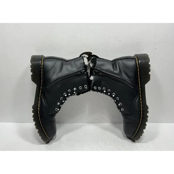 Dr. Martens Serena 1460 J Size 3 Black Leather Fur Lined Doc Boots Lace Up