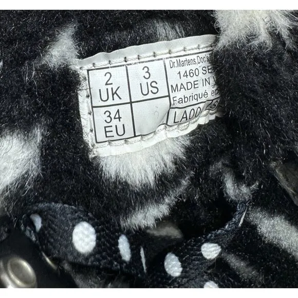 Dr. Martens Serena 1460 J Size 3 Black Leather Fur Lined Doc Boots Lace Up