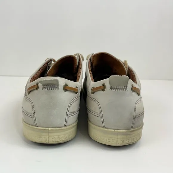 Ecco Cream Off White Lace Up Leather Boat Shoes Mens Size 45