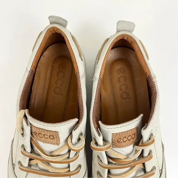 Ecco Cream Off White Lace Up Leather Boat Shoes Mens Size 45