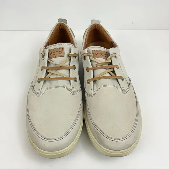 Ecco Cream Off White Lace Up Leather Boat Shoes Mens Size 45