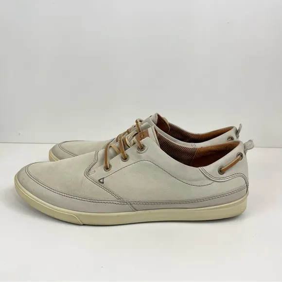 Ecco Cream Off White Lace Up Leather Boat Shoes Mens Size 45
