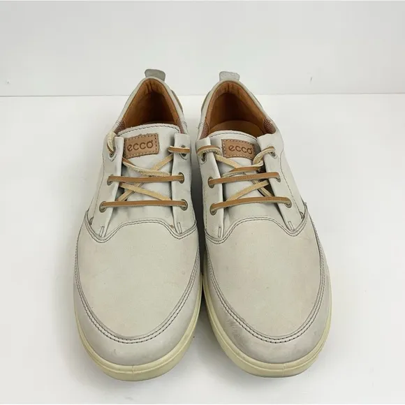 Ecco Cream Off White Lace Up Leather Boat Shoes Mens Size 45
