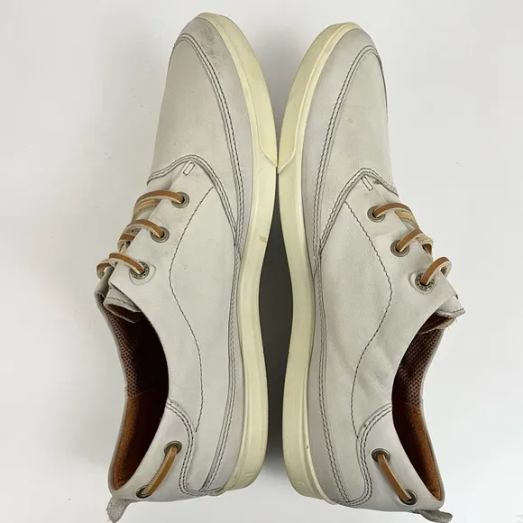 Ecco Cream Off White Lace Up Leather Boat Shoes Mens Size 45