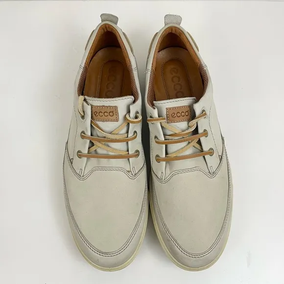 Ecco Cream Off White Lace Up Leather Boat Shoes Mens Size 45