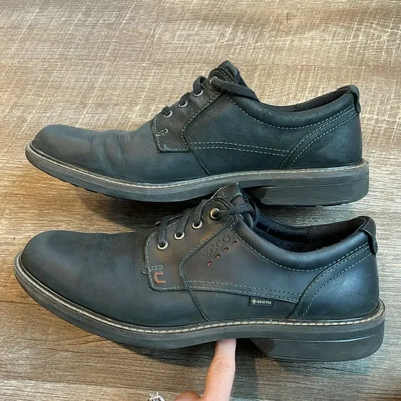 ECCO Men’s Turn GTX Plain Toe Nubuck Leather Lace Up Black Shoes—Size 10/10.5