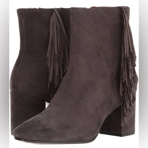 EUC Frye Jodi Fringe Suede Short Ankle Bootie Boots in Smoke Gray Size 6