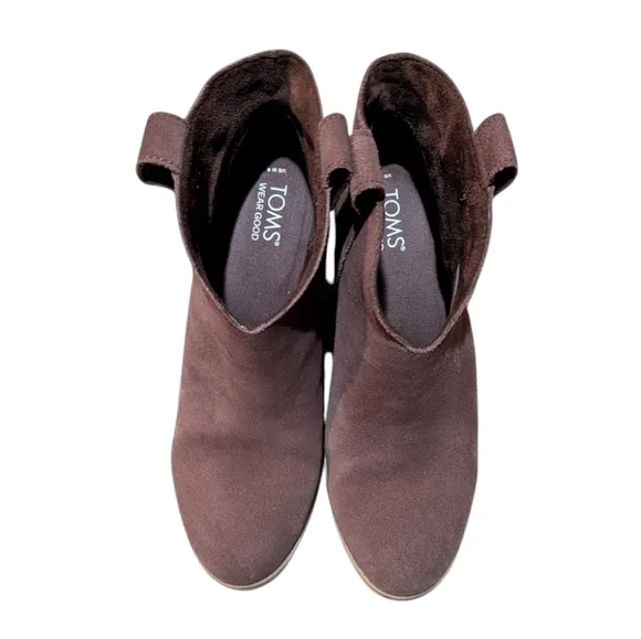 EUC Toms Constance Heeled Boot Chestnut Brown Suede size 8 Western Boho