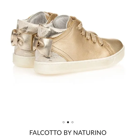 Falcotto by Naturino Girls Gold Leather Trainers size 24 euro Us 8 NWT