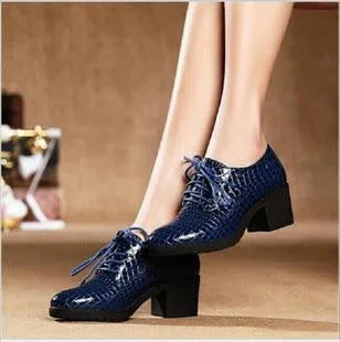 Fashion Patent Leather High Heels Oxford Shoes For Women Genuine Leather Thick Heel Women Pumps Woman Casual Shoes