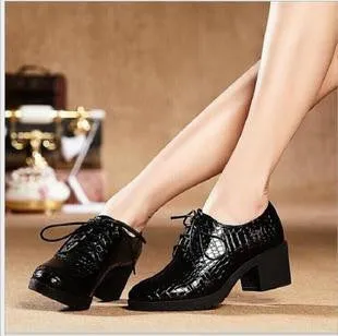 Fashion Patent Leather High Heels Oxford Shoes For Women Genuine Leather Thick Heel Women Pumps Woman Casual Shoes