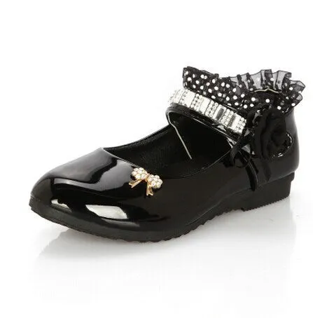 female child black leather performance shoes female child white leather princess single shoes