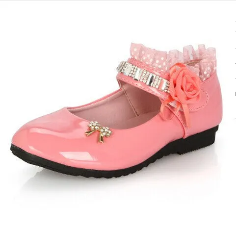 female child black leather performance shoes female child white leather princess single shoes
