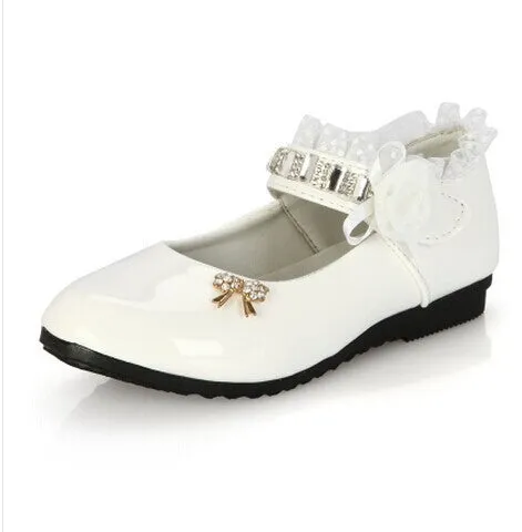 female child black leather performance shoes female child white leather princess single shoes