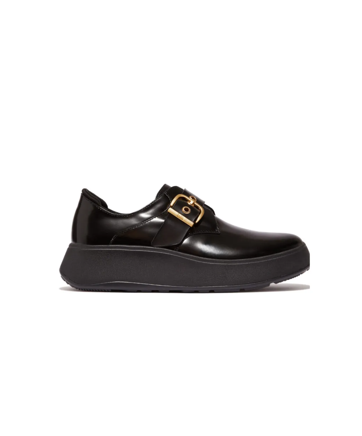 Fitflop F-Mode Box-Leather Flatform Monk Strap Shoes Black