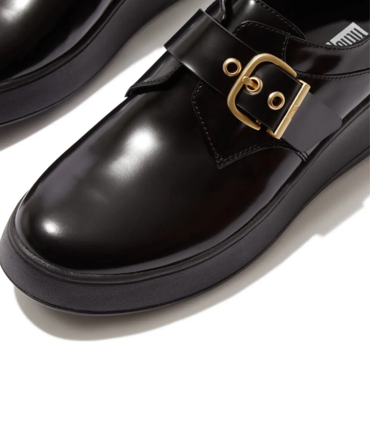 Fitflop F-Mode Box-Leather Flatform Monk Strap Shoes Black