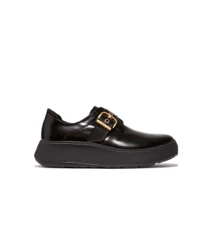 Fitflop F-Mode Box-Leather Flatform Monk Strap Shoes Black