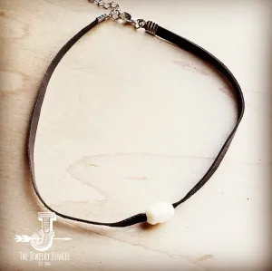 Floating Pearl on Brown Leather Choker