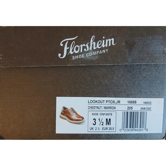 Florsheim Boy's Lookout Plain Toe Ox Jr Oxford Chestnut Style16688 Size 2.5 #781