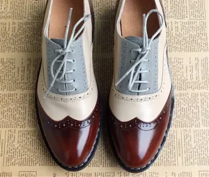 Genuine Leather Big Woman Size 11 Vintage Flat Shoes Round Toe Handmade White Creepers Oxford Shoes For Women Fur