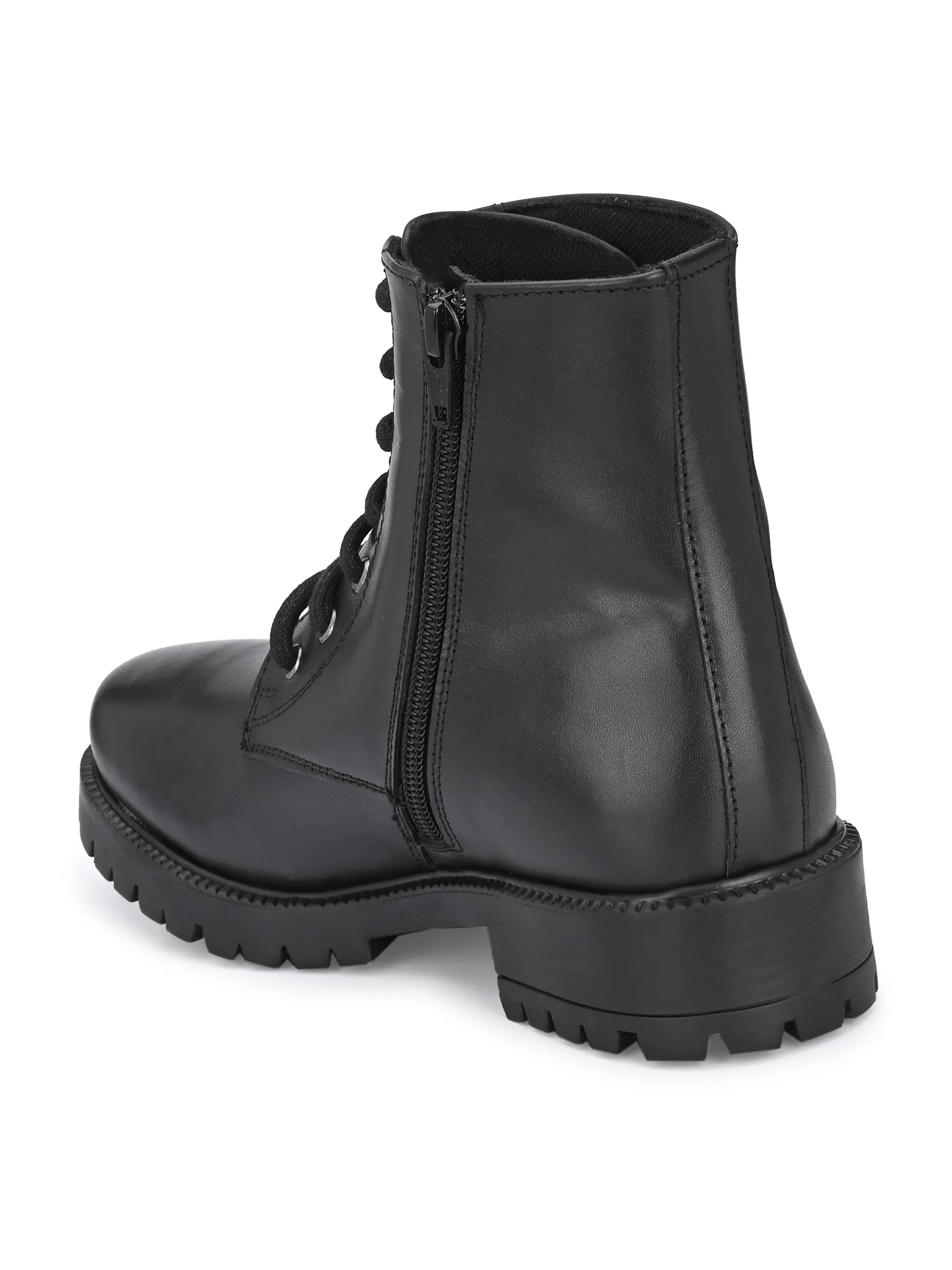 Genuine Leather Lace-Ups with Zip High Ankle Boots