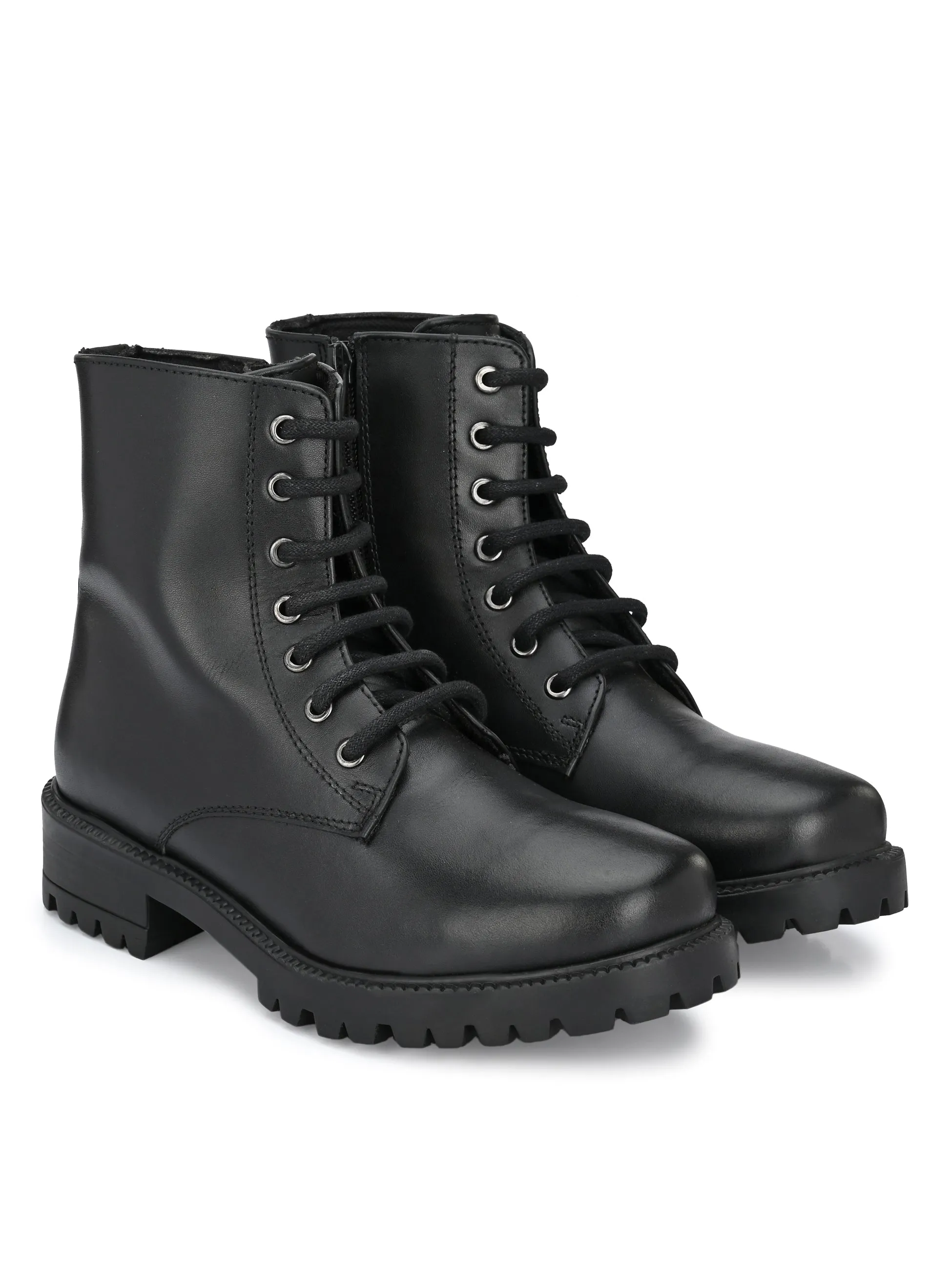 Genuine Leather Lace-Ups with Zip High Ankle Boots