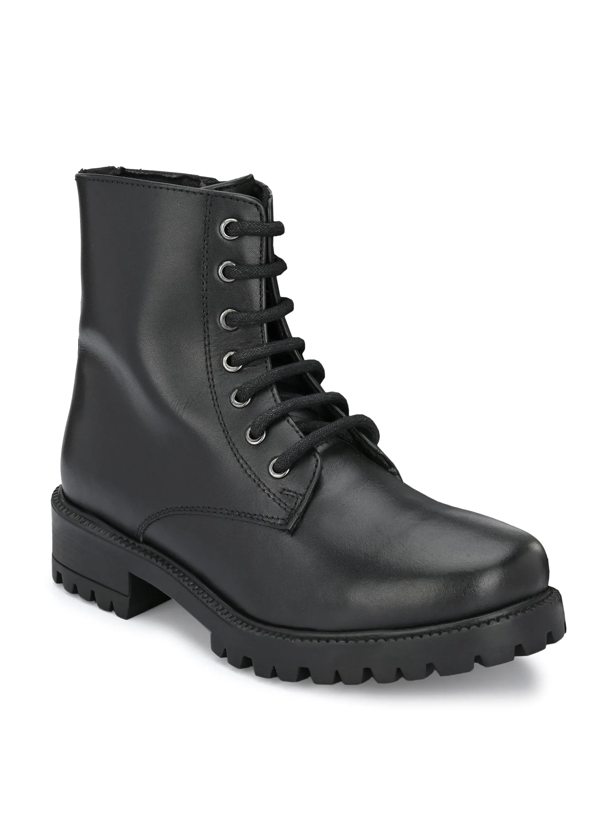Genuine Leather Lace-Ups with Zip High Ankle Boots