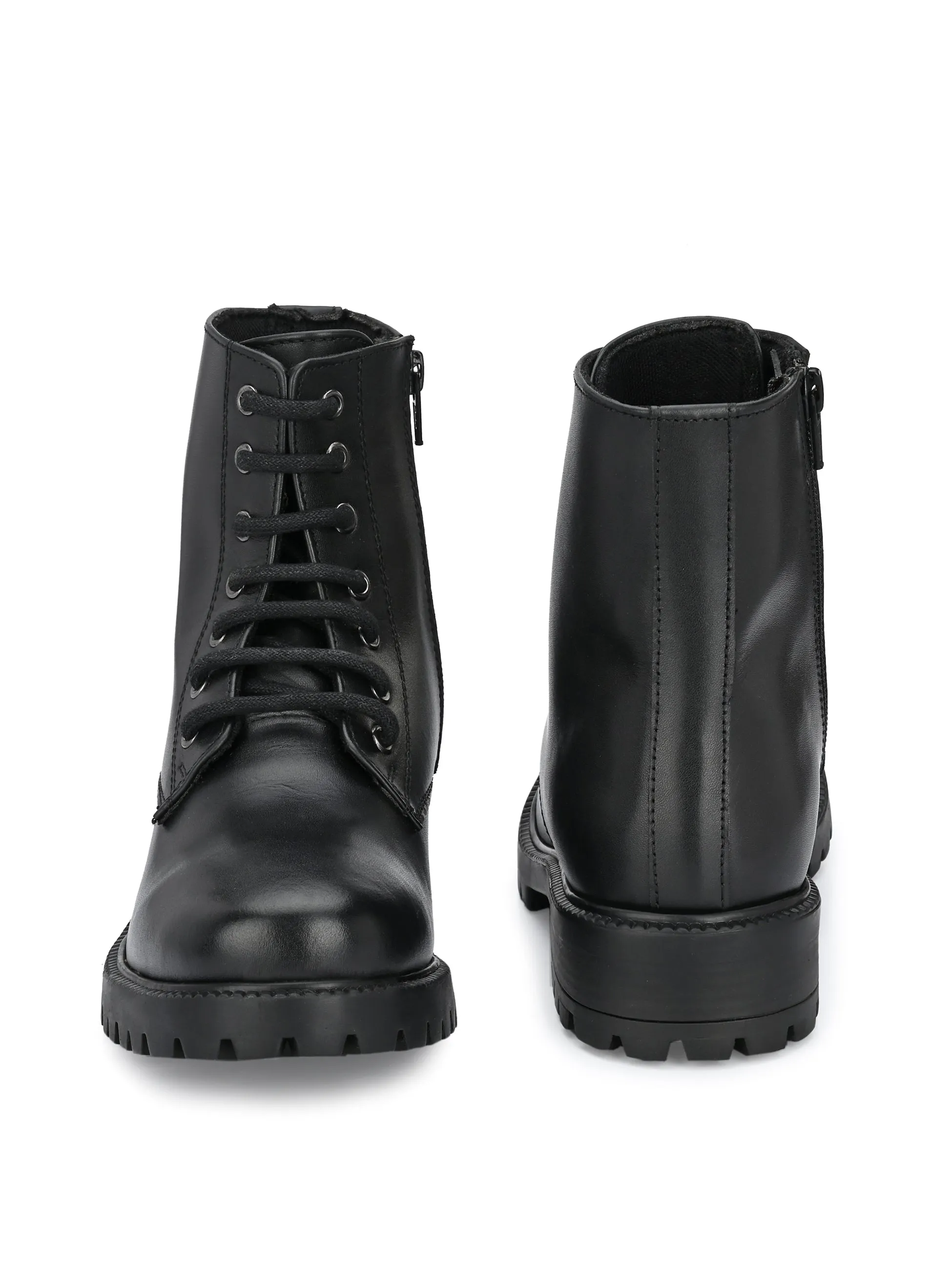 Genuine Leather Lace-Ups with Zip High Ankle Boots
