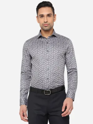 Grey & White Printed Slim Fit Party Wear Shirt | JB Studio