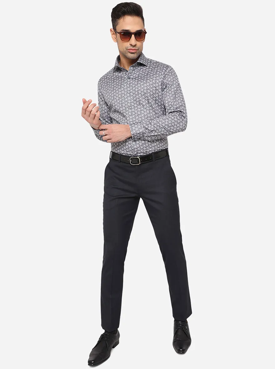 Grey & White Printed Slim Fit Party Wear Shirt | JB Studio