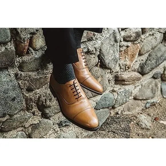 Handmade Anthony Veer Men's 10.5 Clinton Cap-Toe Oxford 100% Leather Dress Shoes