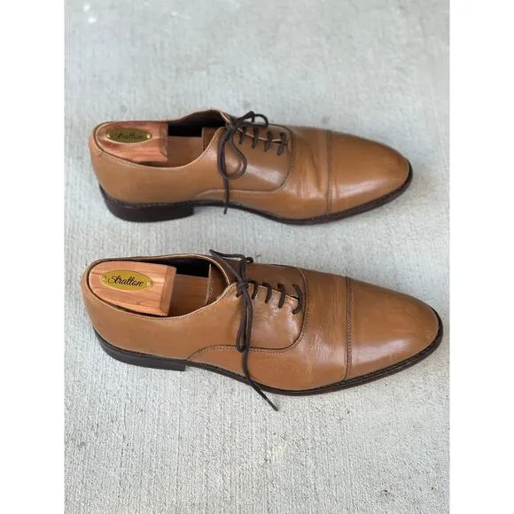 Handmade Anthony Veer Men's 10.5 Clinton Cap-Toe Oxford 100% Leather Dress Shoes