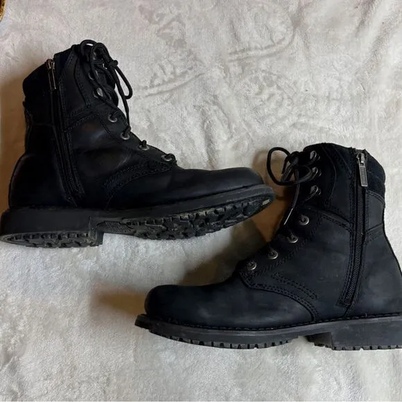 HARLEY DAVIDSON BLACK LEATHER‎ BOOTS #D94284 DARNEL ZIPPER &amp; LACE 8 M