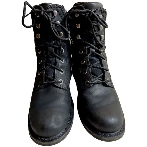 HARLEY DAVIDSON BLACK LEATHER‎ BOOTS #D94284 DARNEL ZIPPER &amp; LACE 8 M