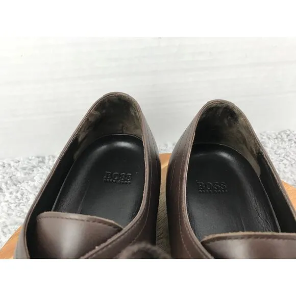 Hugo Boss Brown Leather Plain Toe Business Casual Oxford Derby Dress Shoe Men 12
