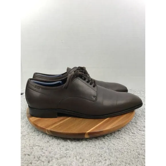 Hugo Boss Brown Leather Plain Toe Business Casual Oxford Derby Dress Shoe Men 12
