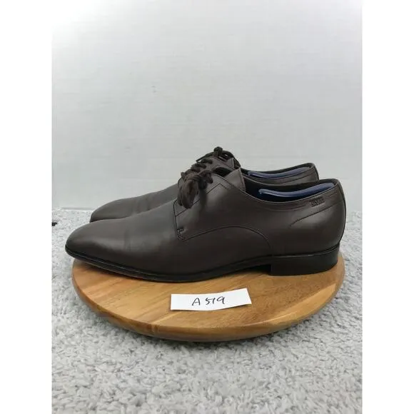 Hugo Boss Brown Leather Plain Toe Business Casual Oxford Derby Dress Shoe Men 12