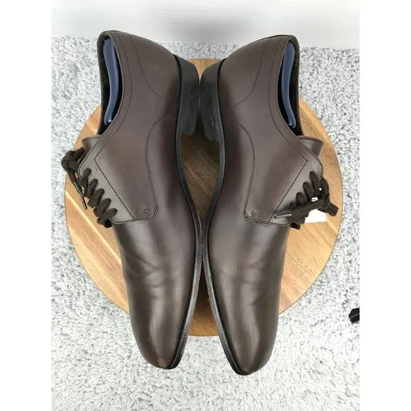 Hugo Boss Brown Leather Plain Toe Business Casual Oxford Derby Dress Shoe Men 12