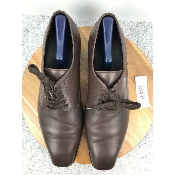 Hugo Boss Brown Leather Plain Toe Business Casual Oxford Derby Dress Shoe Men 12