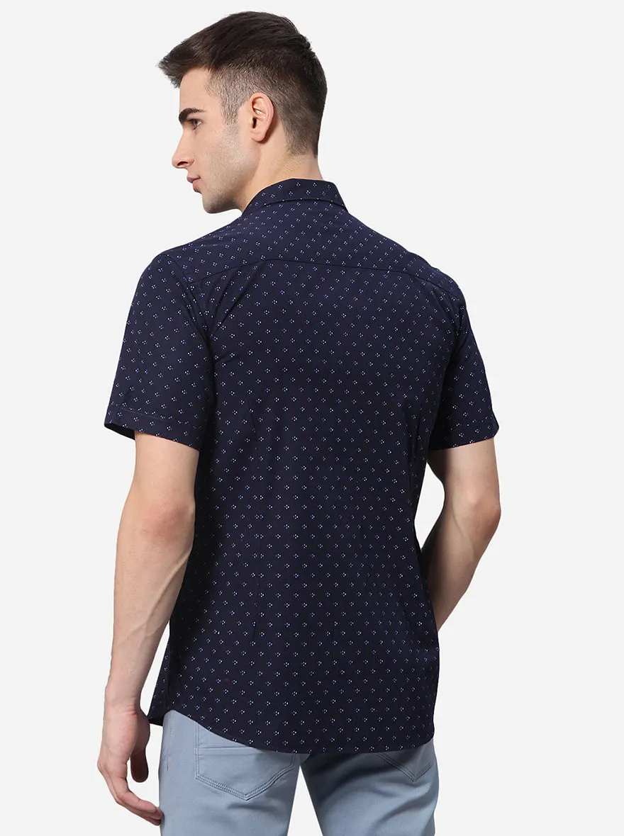 Indigo Blue Printed Slim Fit Casual Shirt | Greenfibre