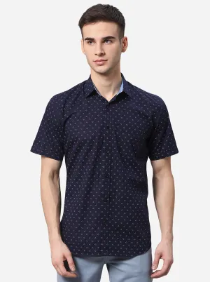 Indigo Blue Printed Slim Fit Casual Shirt | Greenfibre