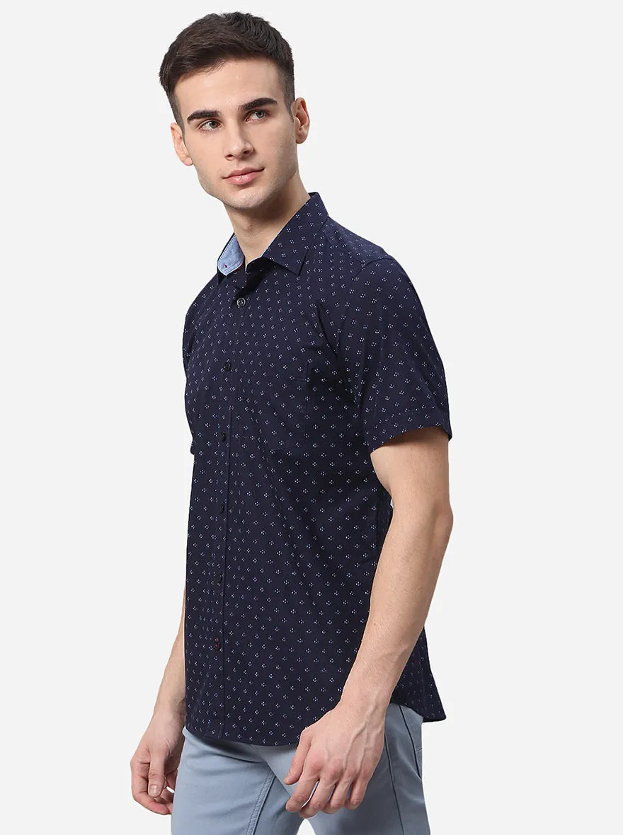 Indigo Blue Printed Slim Fit Casual Shirt | Greenfibre