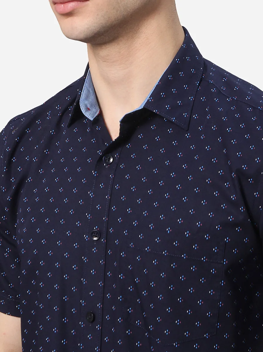 Indigo Blue Printed Slim Fit Casual Shirt | Greenfibre