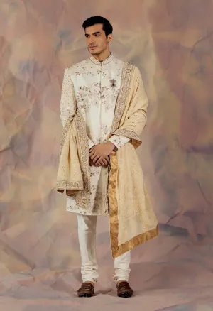 Ivory Embroidered Sherwani Set