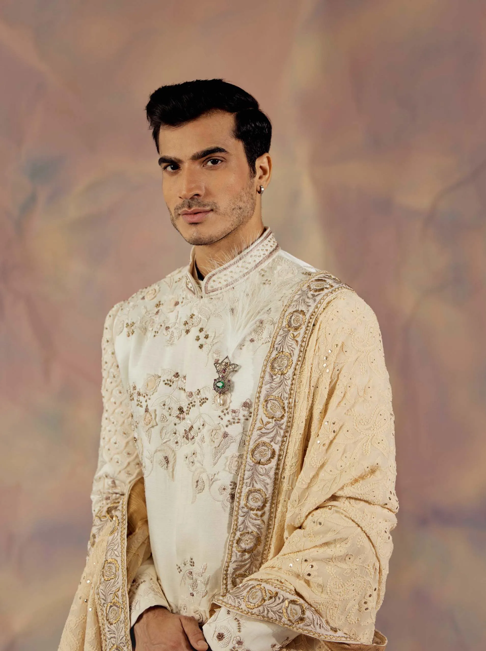 Ivory Embroidered Sherwani Set